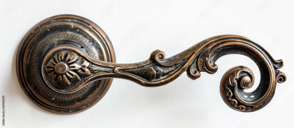Poster door handle of bronze on a white background side view. copy space image. place for adding text and d