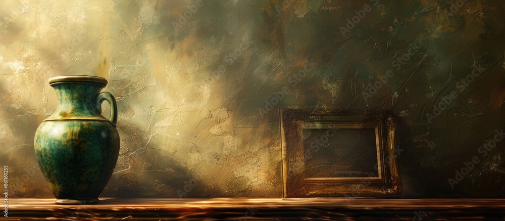 Poster vase in front of an antique picture. copy space image. place for adding text and design