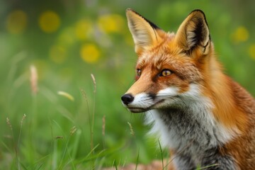 Fototapeta premium Native British female red fox portrait in spring.