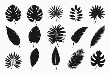 Tropical leaves abstract black flat silhouette set vector tropical, leaves, abstract, black, flat, silhouette, set, vector, drawing, clipart, icons, illustrations, graphics, outline, design, artwork