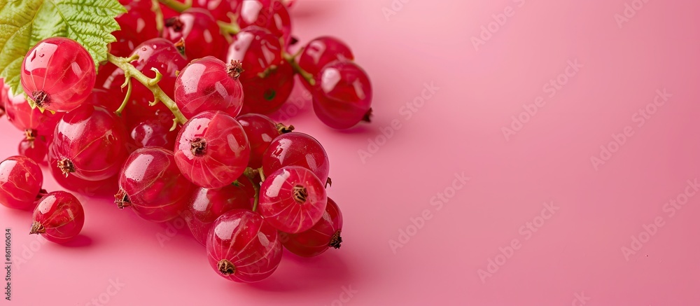 Poster fresh ripe currant photographed closeup isolated on a pastel background. copy space image. place for