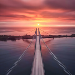 Fototapeta premium Long exposure of Infinite Bridge and Aarhus Bay at sunrise