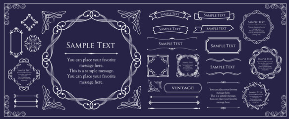 ビンテージフレーム。デザインテンプレート。ゴージャスな額のセット。

