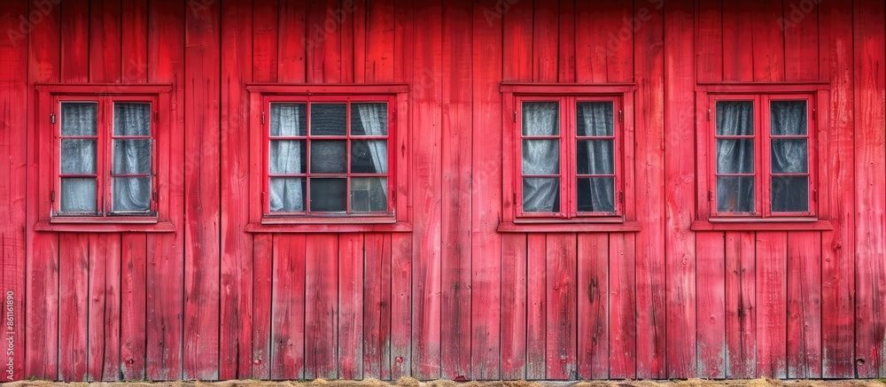 Poster row of wood red window. copy space image. place for adding text and design