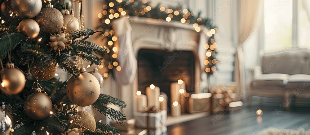 Poster christmas decorations in the interior. copy space image. place for adding text and design