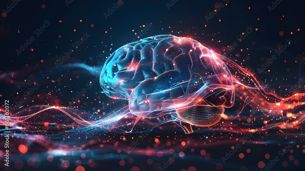 Aufkleber glowing abstract brain with dynamic light trails symbolizing bright ideas and intellectual potential