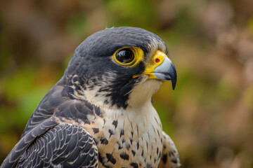 Peregrine falcon posing with intense gaze