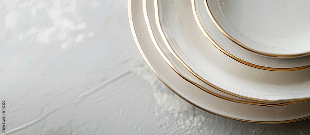 Aufkleber closeup of porcelain plates and bowls. copy space image. place for adding text and design