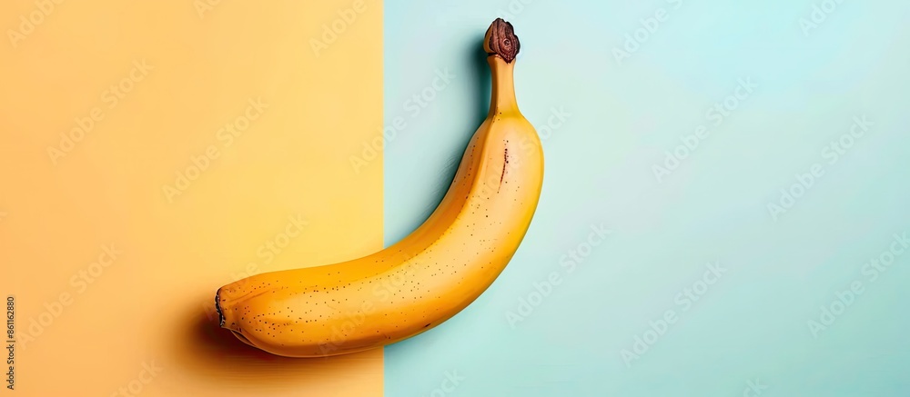 Poster tropical banana fruit isolated on pastel background. copy space image. place for adding text and des