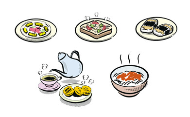 5種類の料理のイラスト