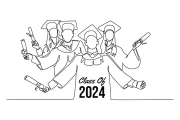 Class of 2024 concept. Single line draw design vector graphic illustration.