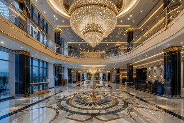 Obraz premium Luxurious Hotel Lobby with Grand Chandelier