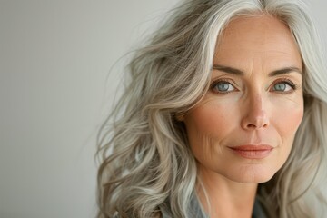 Fototapeta premium Elegant mid-aged woman with a confident look towards the camera,