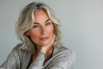 Elegant mid-aged woman with a confident look towards the camera,