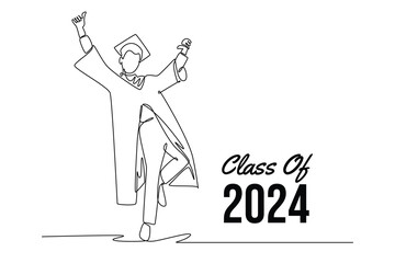 Class of 2024 concept. Single line draw design vector graphic illustration.