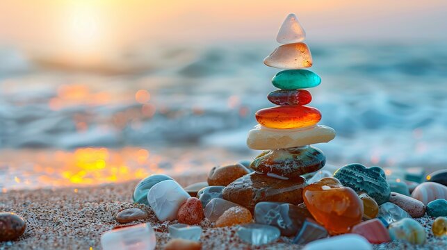 Sea Glass Stack at Sunset