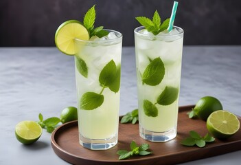 Fresh lemon juice, lime with mint