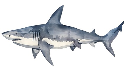Fototapeta premium A watercolor illustration of a shark on a white background