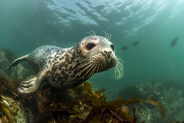 Fototapeta premium Seal looking away as he swims towards the camera