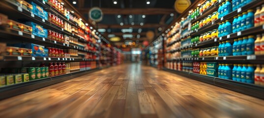 Obraz premium Blurry Shopping Shelves in Supermarkets and Department Stores