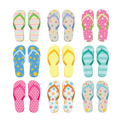 Seth s beach flip-flops. Colorful flip-flops. Summer beach shoes in cartoon style. Vector illustration