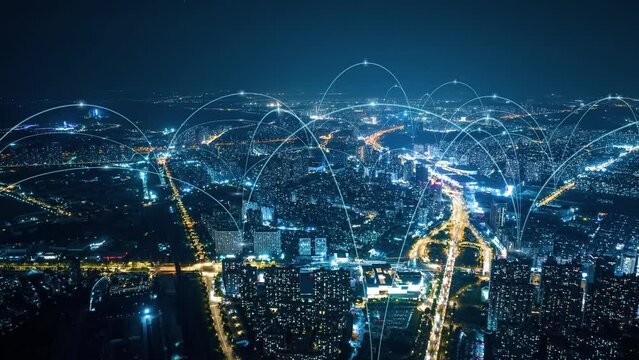 smart Connected city skyline. Futuristic network concept, city Technology