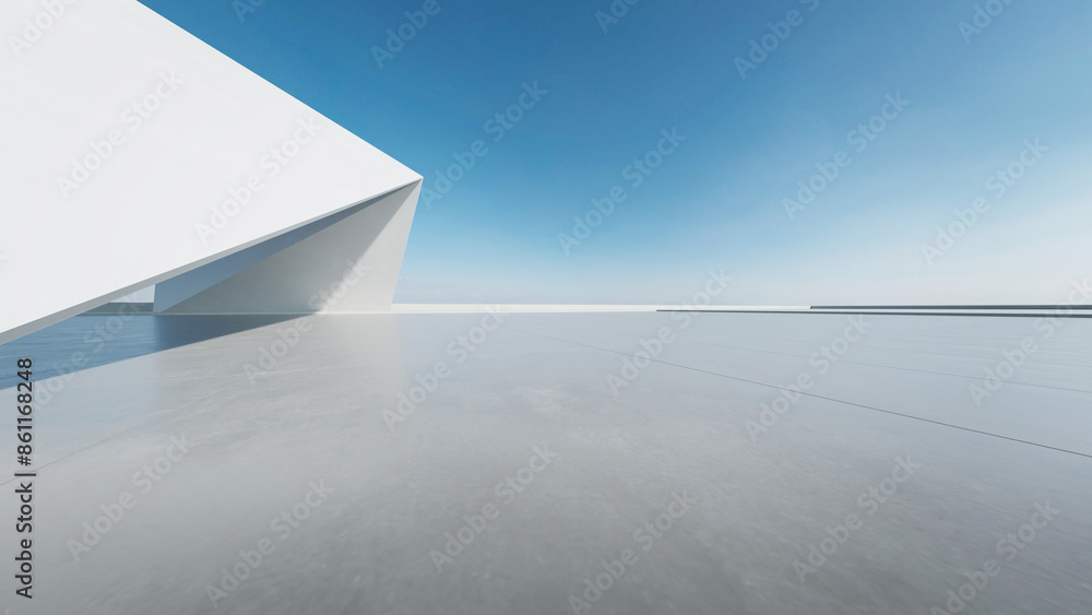 Poster  3d render of abstract modern architecture with empty concrete floor, car presentation background.