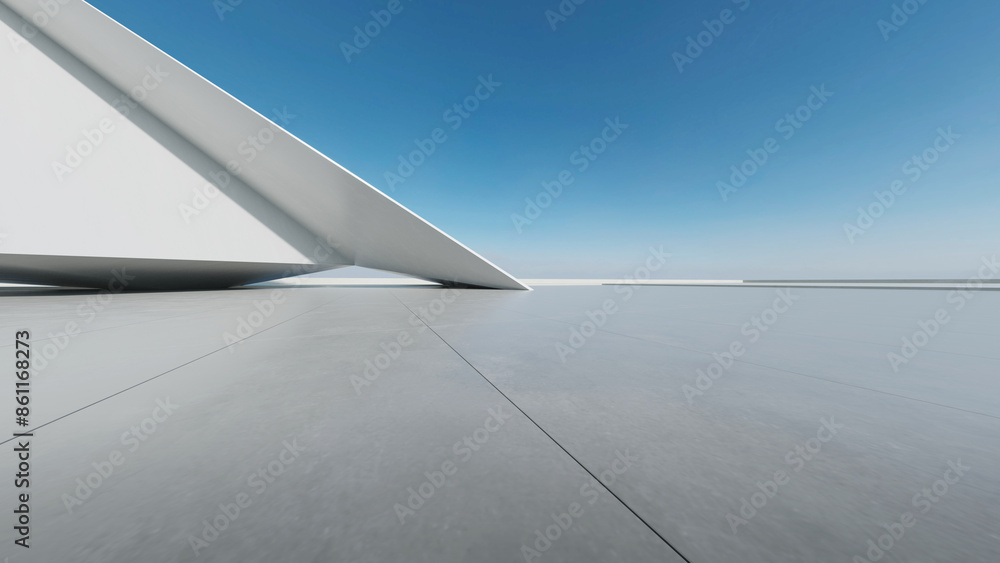 Leinwandbilder 3d render of abstract modern architecture with empty concrete floor, car presentation background.