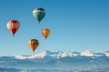 Obraz premium Hot Air Balloons Soaring Over Snowy Mountains