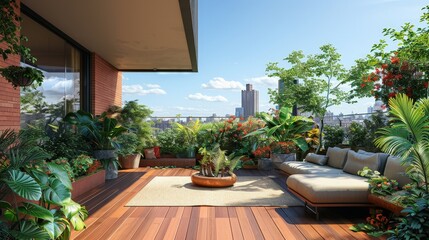 Fototapeta premium A rooftop garden in an urban setting, showcasing sustainable city living