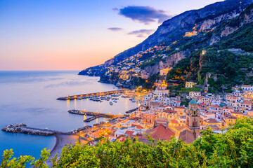 Amalfi Coast, Italy. View of the Amalfi town at sunset.