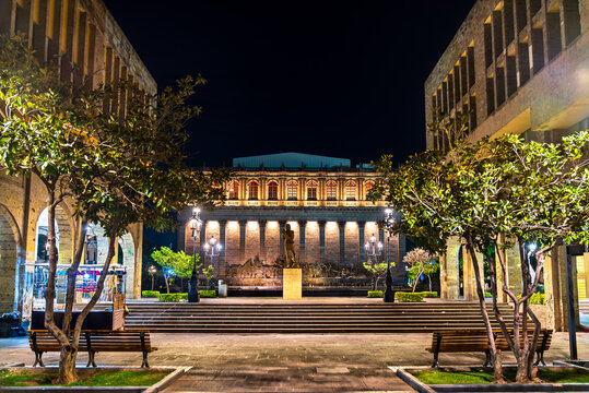 Teatro Degollado, a neoclassical Mexican theater in Guadalajara, Mexico at sunset