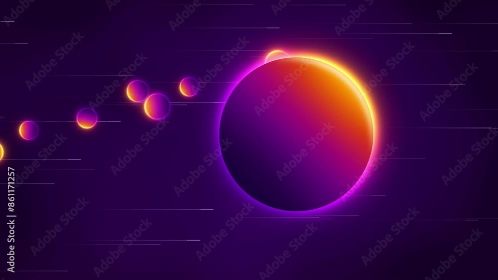 Poster animation of a multicolor abstract gradient planet traveling through space over light streaks and sp