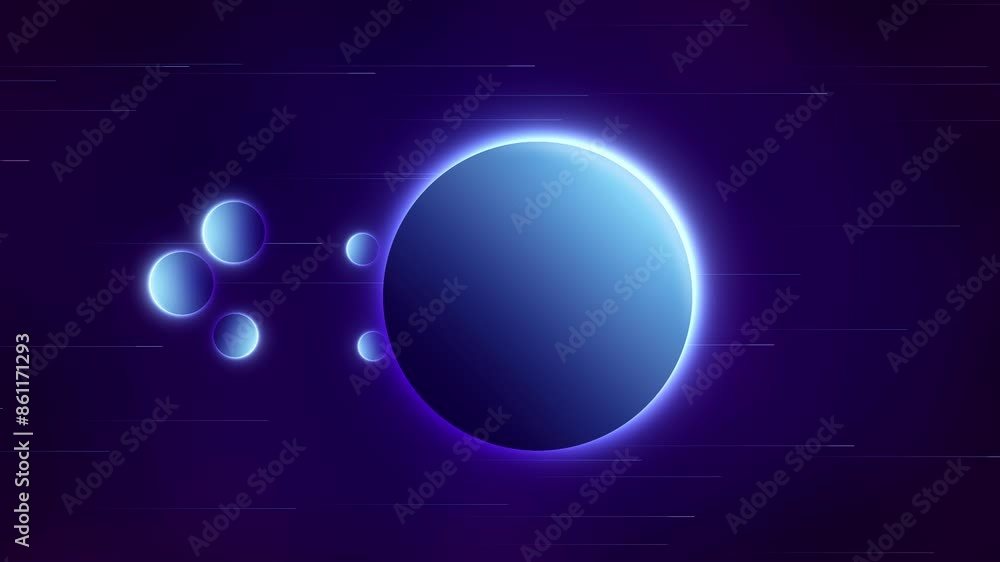 Poster abstract animation of a blue gradient planet traveling through space over light streaks and spilling