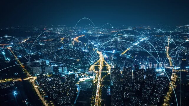 smart Connected city skyline. Futuristic network concept, city Technology