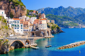 Amalfi Coast, Italy. View of Atrani town and the Amalfi Coast.