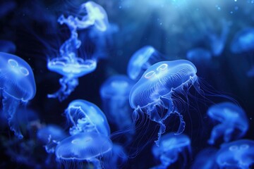 Obraz premium Beautiful jellyfish swimming in the ocean. Jellyfish background