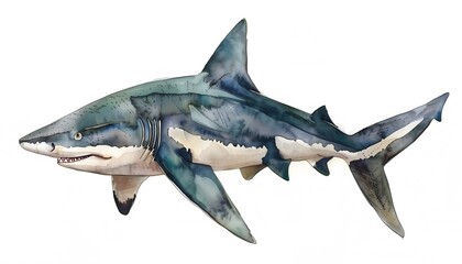 Naklejka premium A watercolor illustration of a shark isolated on a white background