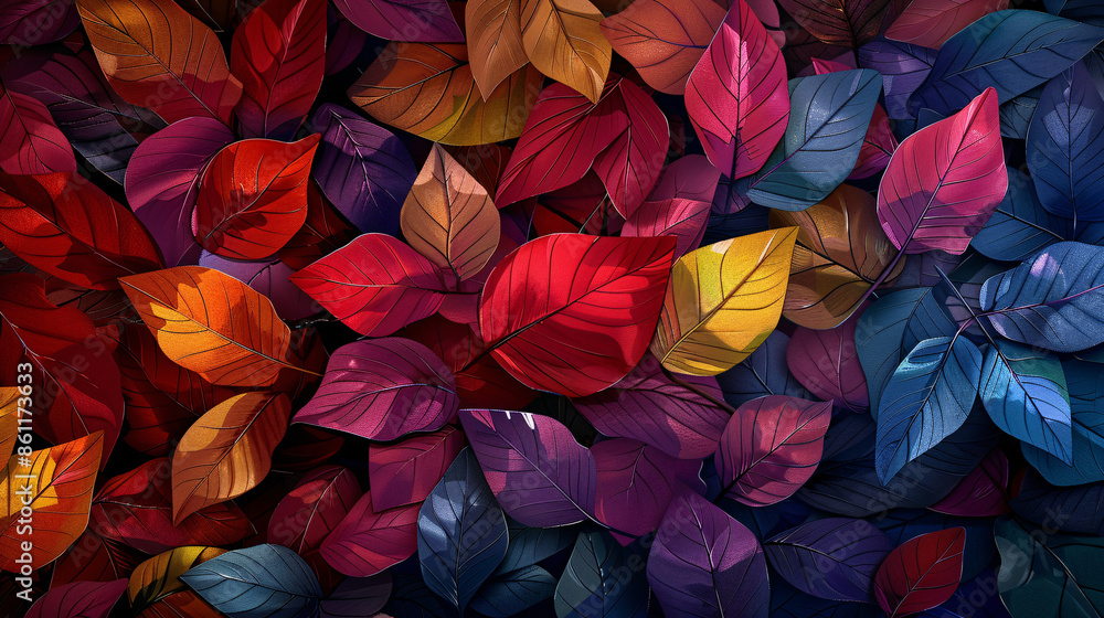 Wall mural An abstract background illustration of a pile of colorful leaves, perfect for autumn-themed designs and nature-inspired projects.