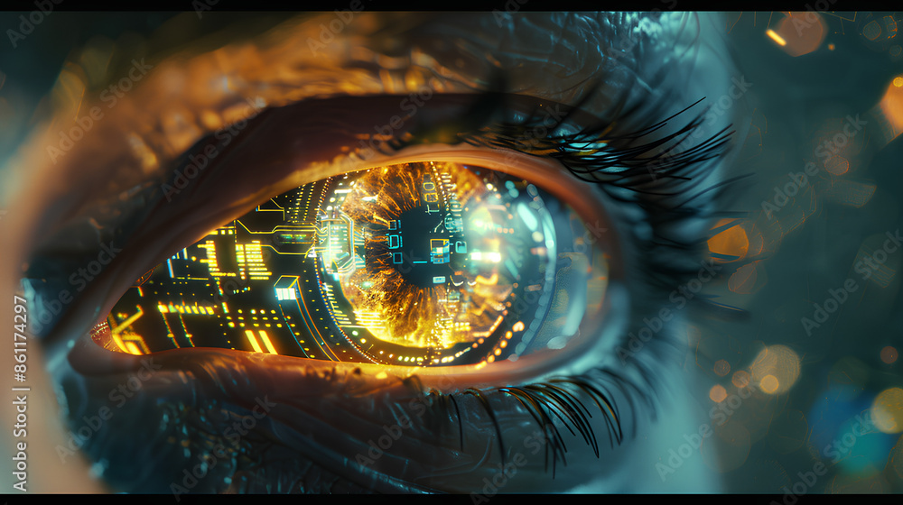 Poster eye of futuristic and innovative imagery ai and automation use of artificial intelligence and automa