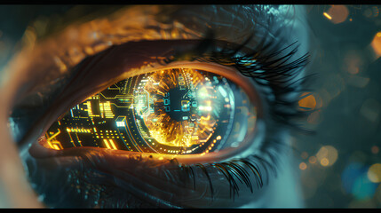Eye of futuristic and Innovative Imagery AI and Automation use of artificial intelligence and automation in business processes, illustrating efficiency and productivity enhancements