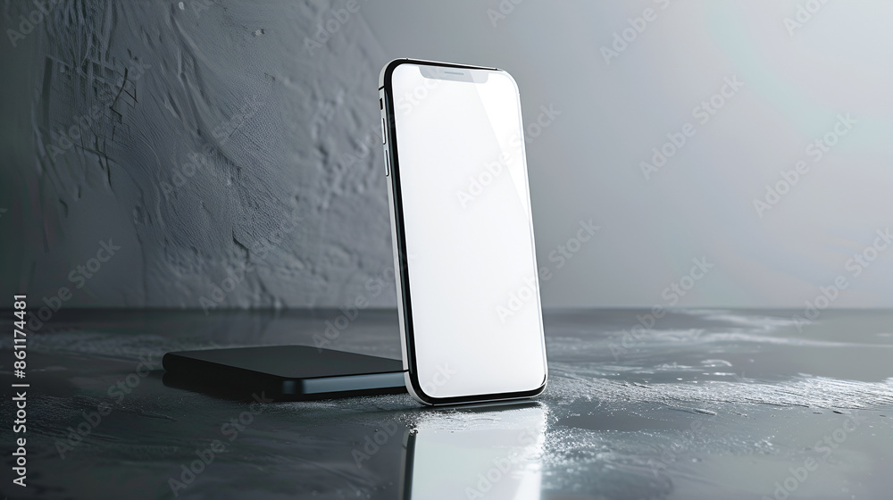 Poster isolated smartphone with blank screen on white background. 3d rendering,smartphone with blank white 