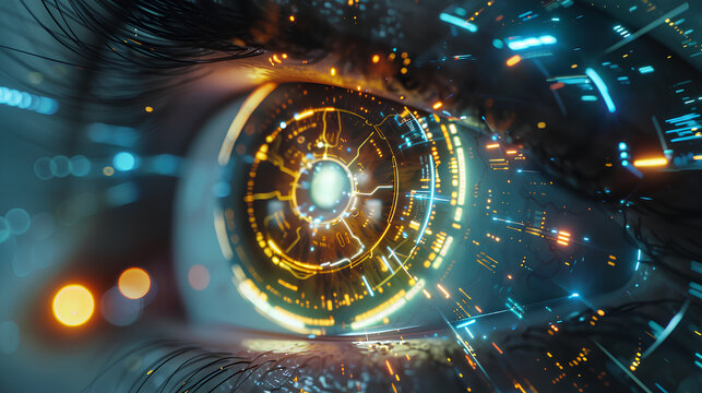 Eye of futuristic and Innovative Imagery AI and Automation use of artificial intelligence and automation in business processes, illustrating efficiency and productivity enhancements