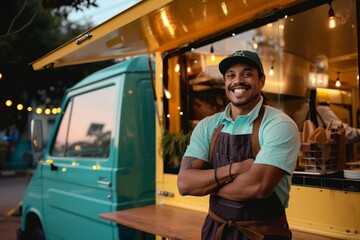 Smiling Food Truck Owner with Arms Crossed