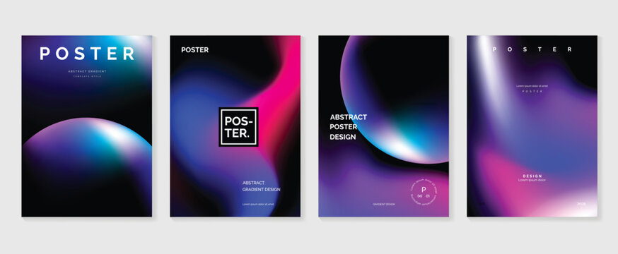 Abstract gradient poster background vector set. Minimalist style cover template with vibrant perspective 3d geometric prism shapes collection. Ideal design for social media, cover, banner, flyer.