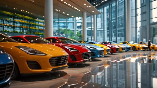 A car showroom with many new luxury cars on display, available in beautiful colors, is an exciting place to shop