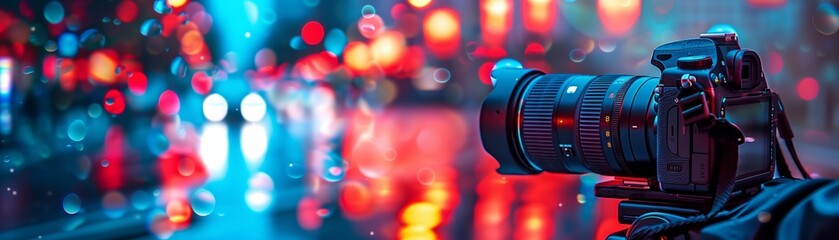 Camera Lens with Bokeh Lights.