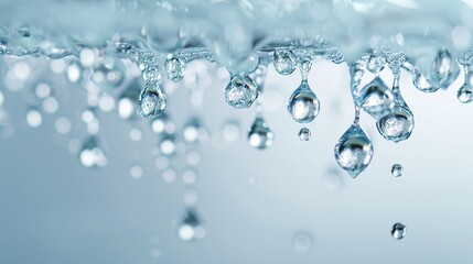 Water drops on a blue background. Macro. Shallow depth of field