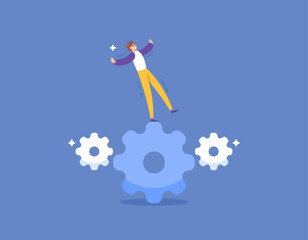 business operations concept. planning and strategy management. organize and manage the business running process. illustration of a businessman standing on a gear. illustration concept design. graphic 