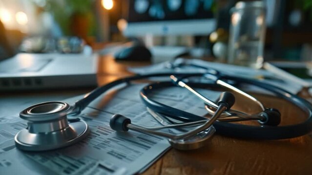 Health care data, a medical stethoscope, online medical education, and health counseling services